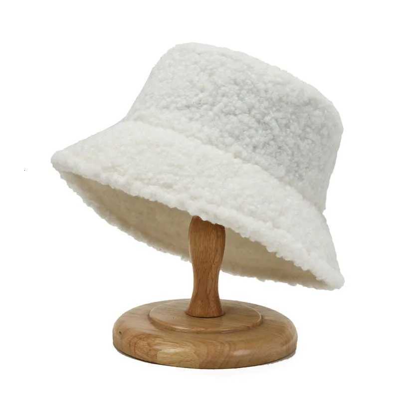 Classic Solid Color Sherpa Bucket Hat Korean Style Winter Warm Fisherman C Unisex Fleece Lined Beanie for Teens StudentsXJ250910