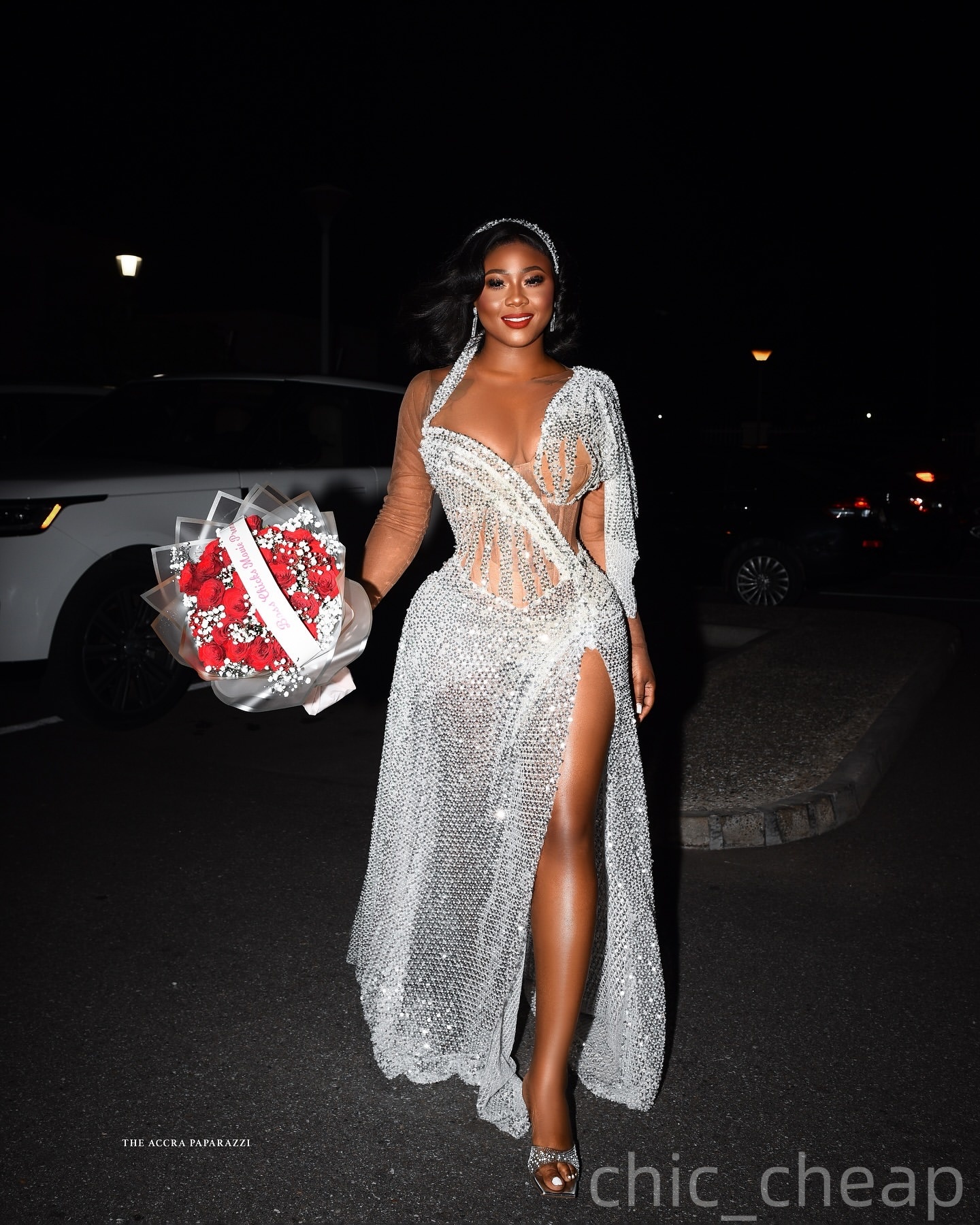 A-line Silver Prom Dresses 2025 Sequined High Split Sheer Neck Evening Formal Party Second Birthday Engagement Gowns Plus Size Dress For Special Occas