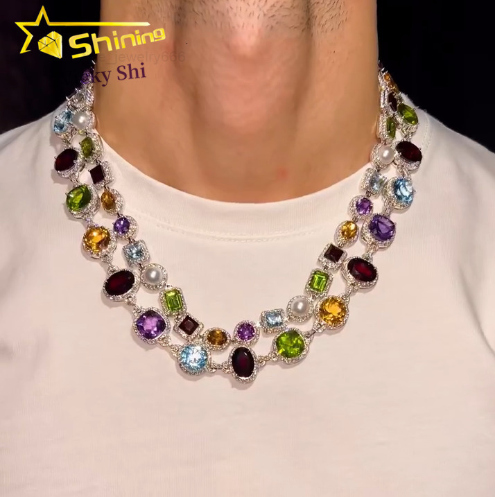 Customized Hip Hop Jewelry Brass Colorful CZ Diamond Cuban Link Charm Necklace Iced Out Fashion Link Chain