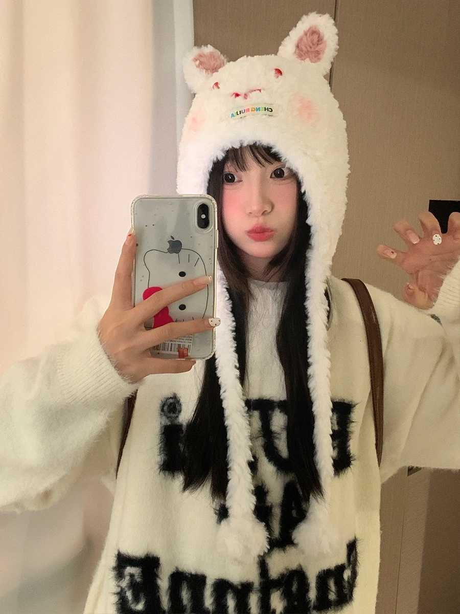 Cute Pet Rabbit Thickened Warm Plush Hat Winter New knitted Versatile Earmuffs Lei Feng HatXJ250910