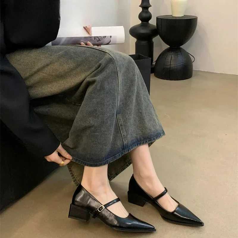 Retro Style Thick Heel Women Mary Jane Shoes Fashion Shallow Pointed Toe Ladies Comfort Office Pumps Footwear W250910