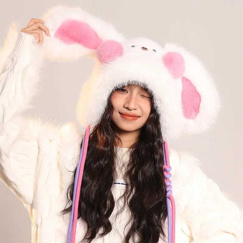Cute powder blusher bear plush hat warm ear protection Lei Feng hat is suitable for outdoor cold protection in autumn and winterXJ250910