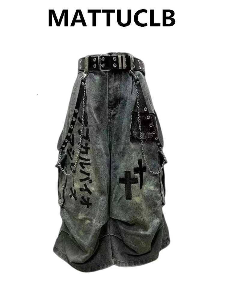 Summer Women Goblin Core Cross Denim Jorts Shorts Y2k CalfLength Jean Pants Trashy Y2K Abi Japanese Cyber Punk Grunge Unisex Z250910