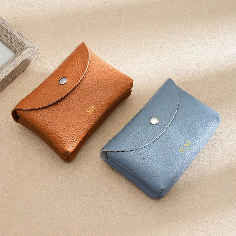 Custom Initials Fashion Women Genuine Leather Short Double Wallet Cute Small Coin Purse Mini Credit Card Holder Key Storage Bag250906