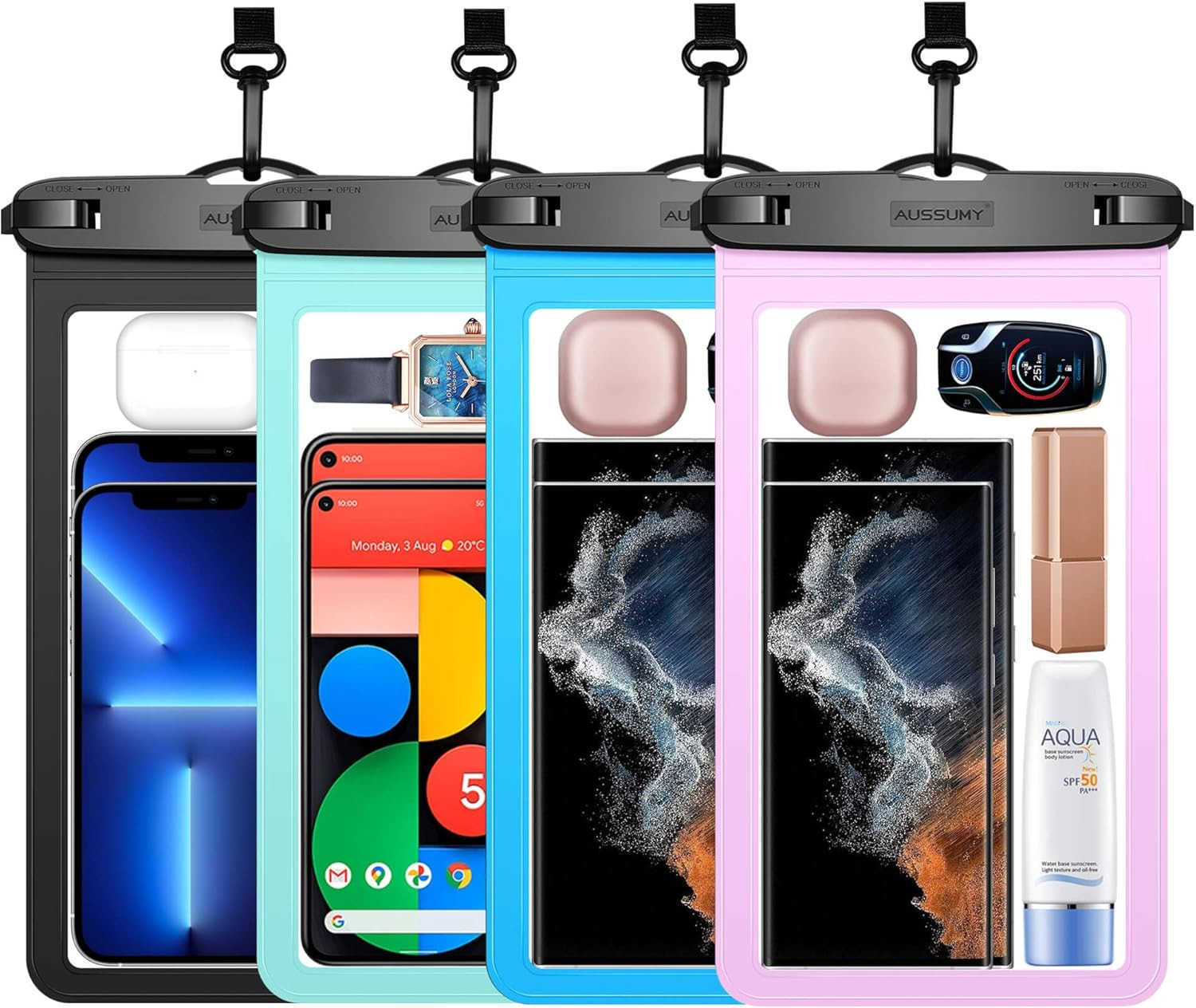 4 Pack 105 Large Waterproof Phone Pouch Underwater Clear Cell Holder Universal Water Proof Dry Bag with Neck Lanyard for Phone Z250910