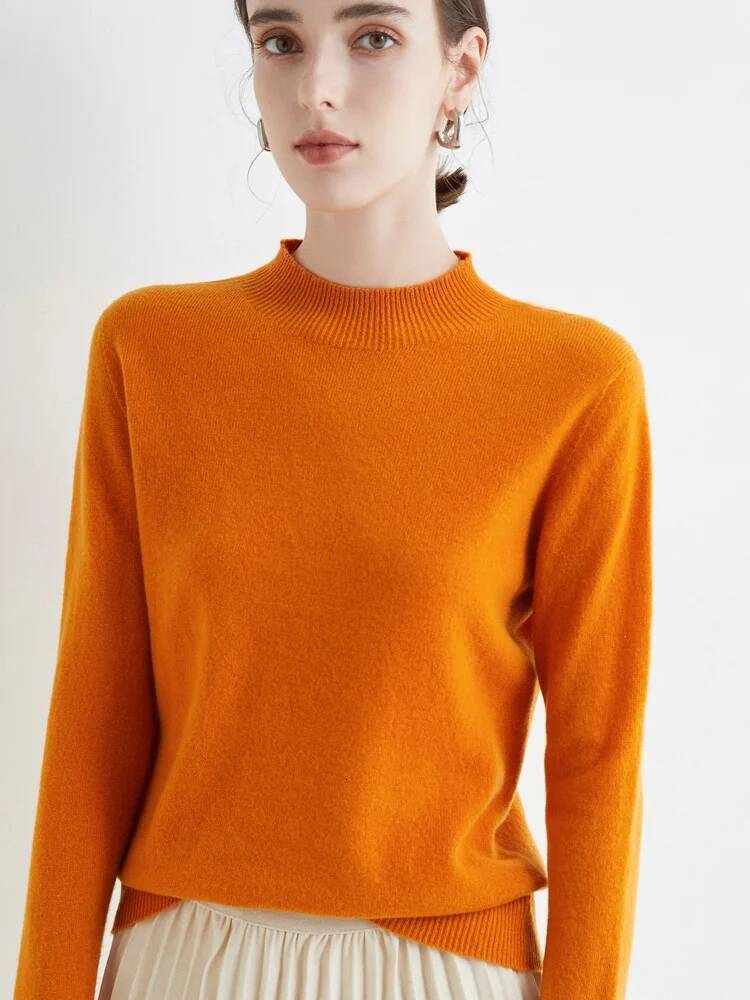AOSSVIAO 2025 Autumn Winter Solid Mock-neck Pullover Sweater For Women Casual Knitwear Female Clothing Basic Soft Tops dongdumaoyi