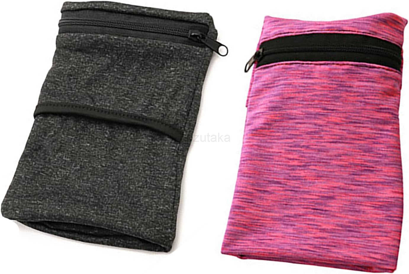 2PCS Outdoor Sports Wrist Wallet Breathable Absorbent Sweatband with Zippered Pocket Elastic BodyFitting Mini Arm Bag Securely Carry Cell Phone Keys C