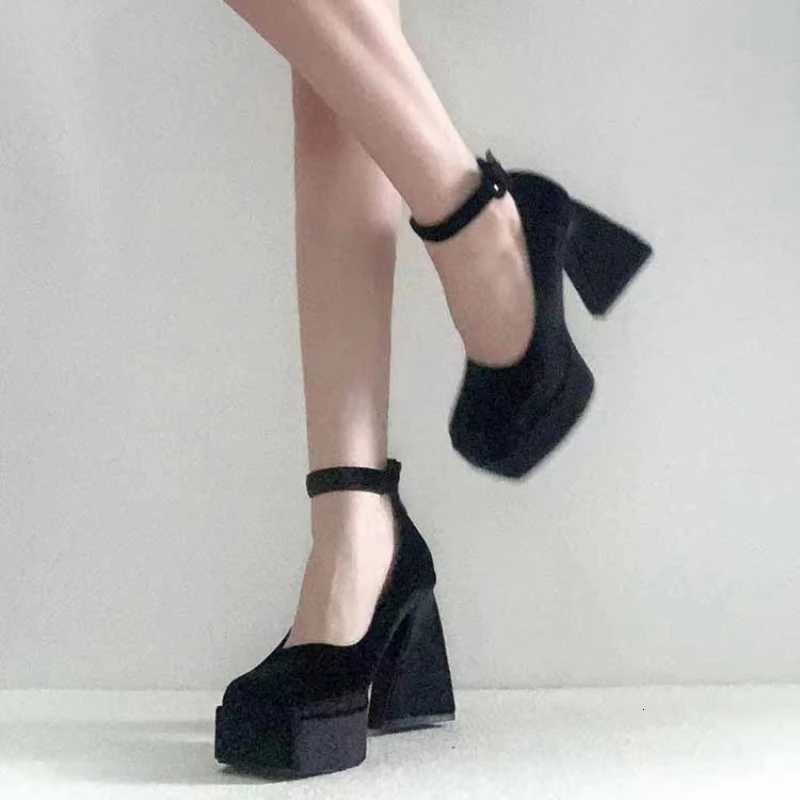 Gorgeous Velvet Block Heel Platform Pumps Women Green Mary Janes Shoes for Woman High Heels Ladies Luxurious Party Dance Shoes W250910