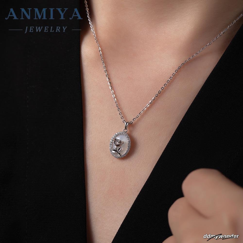 Vintage Rose Round Shape Zircon Sterling Sier Link Chain Fashionable Flower Pattern Necklace For Girls ddmywonder ddmywonder ddmywonder ddmywonder