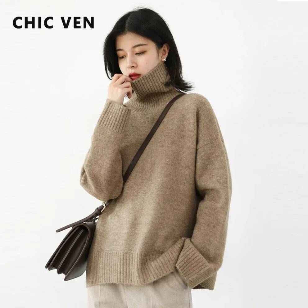 CHIC VEN Women's Sweater Autumn Winter New Turtleneck Knit Pullover Loose Clothes for Women Warm Solid Basic Female Tops 2023 dongdumaoyi