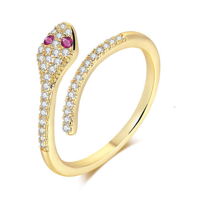 Lingyue INS Zircon Micro-inlaid Snake-shaped Trendy Women's Open Ring Gold-plated Jewelry