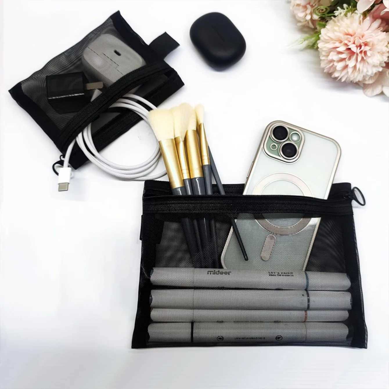 Women Mesh Cosmetic Bag Travel Storage Makeup Bag Organizer Female Make Up Pouch Portable Small Large Toiletry Beauty CaseXJ250910