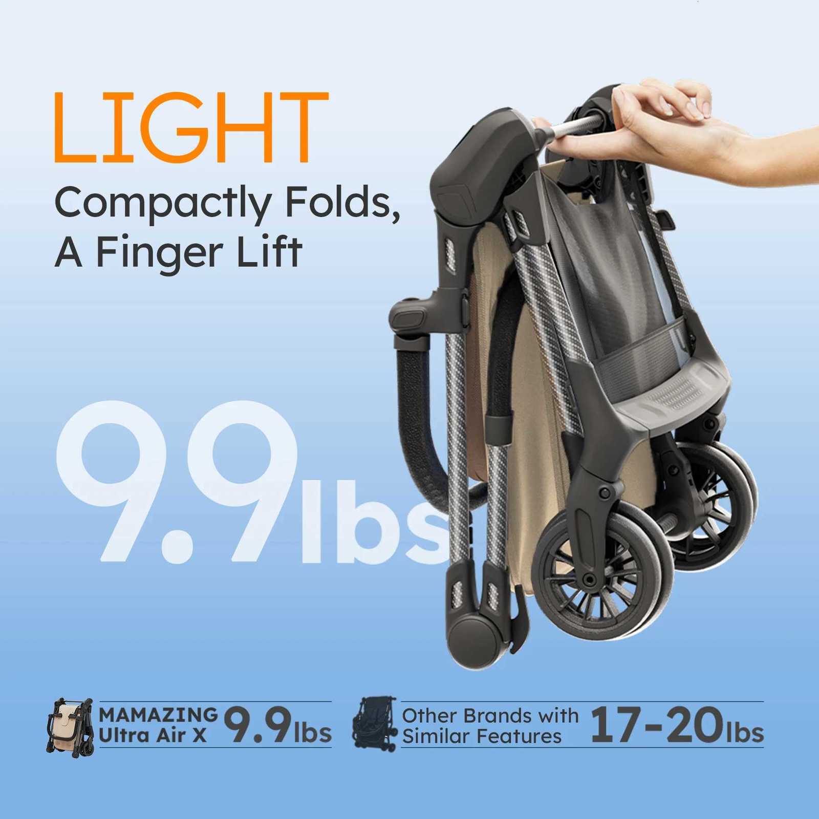MAMAZING Ultra Air X Lightweight Travel Stroller 99lbs Carbon Fiber with UPF50 Waterproof Fabric BROWN W250910