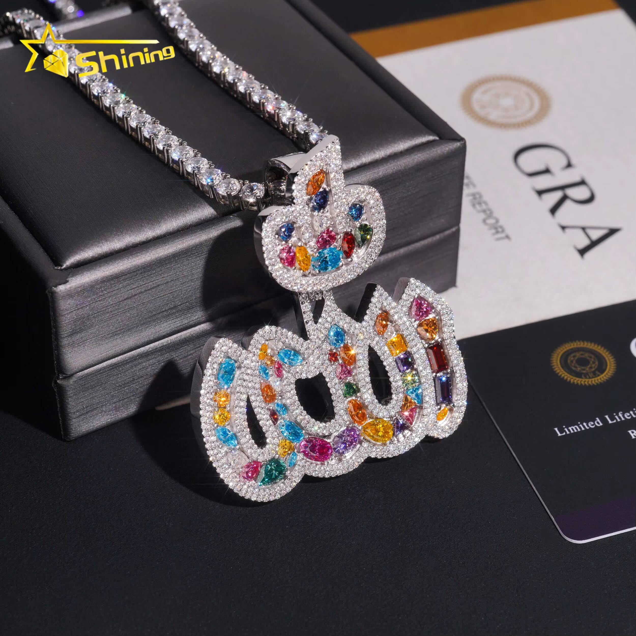 Iced Out Jewelry Custom Rapper Jewelry New Arrival 2025 Alah Pendant Mixed Fancy Cut Colored VVS Moissanite Diamond Pendant