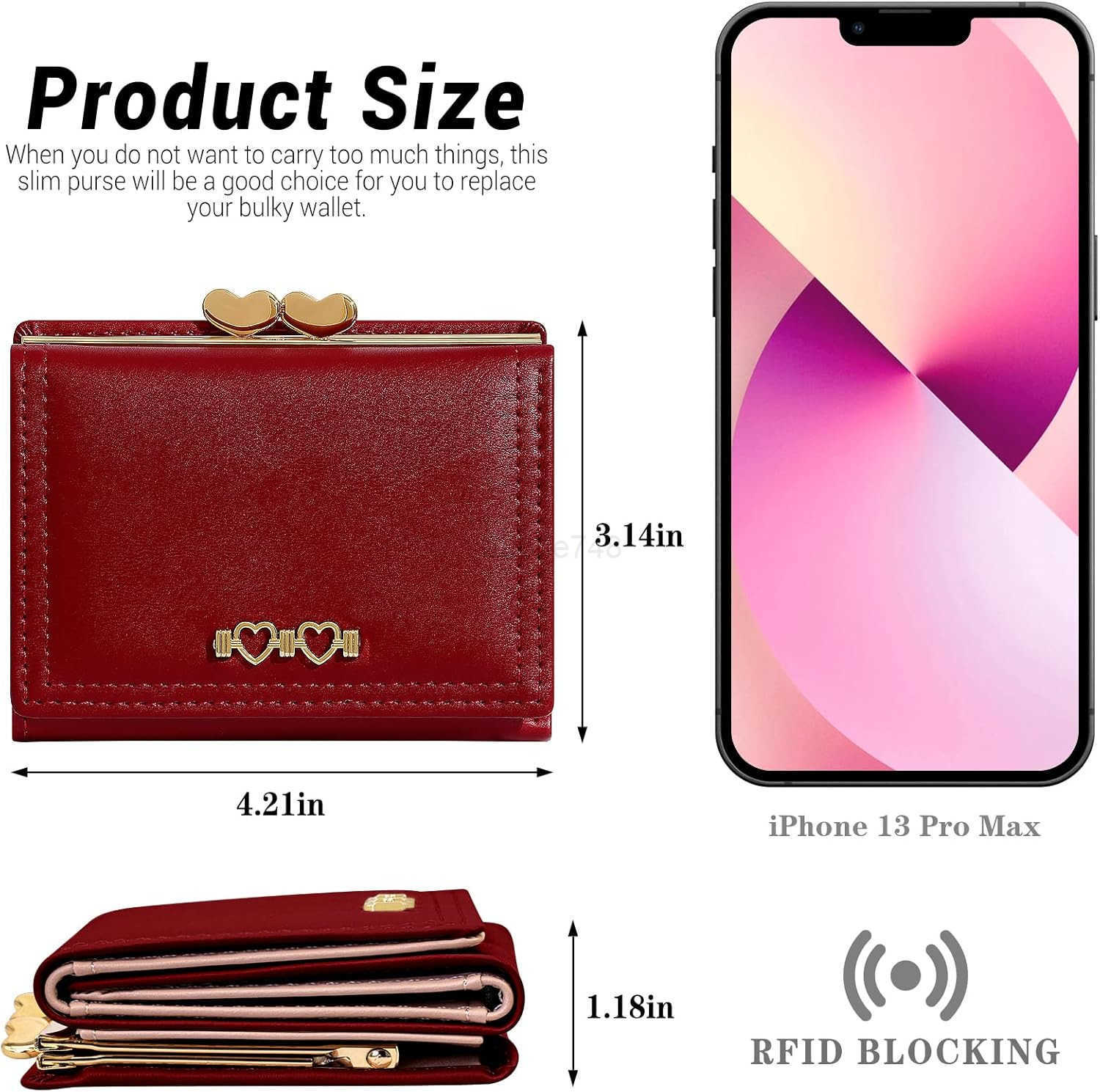 Wallet for Women Cute Wallet Card Holder Small Trifold RFID Blocking Purse Cute Small Leather Mini Short Purse with Coin Pocket for Girls Ladies Burgu