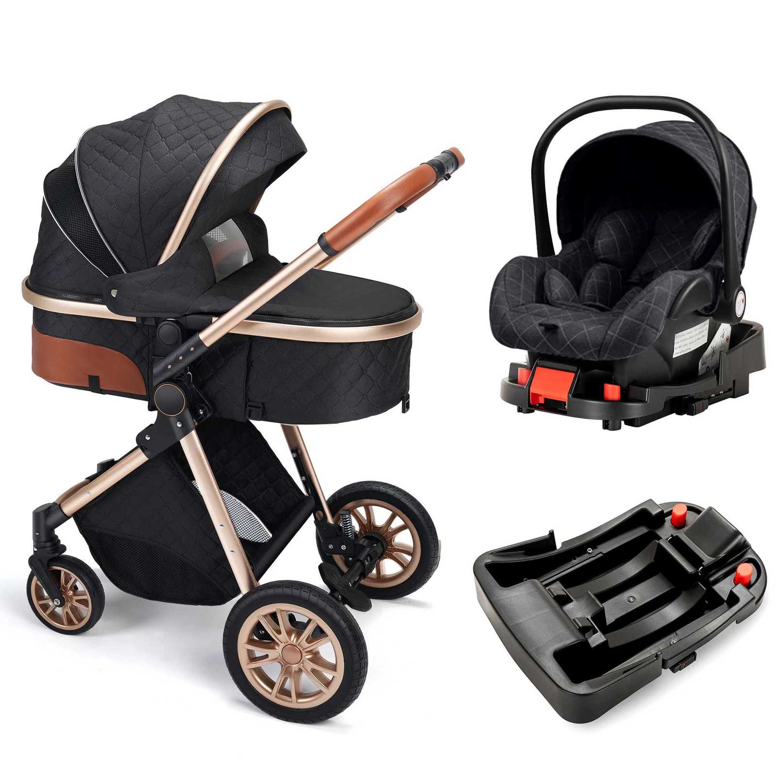 3 in 1 Luxury Pram High Landscape Baby Stroller with Reversible Seat Folding Pushchair for 036 Months Kids W250910