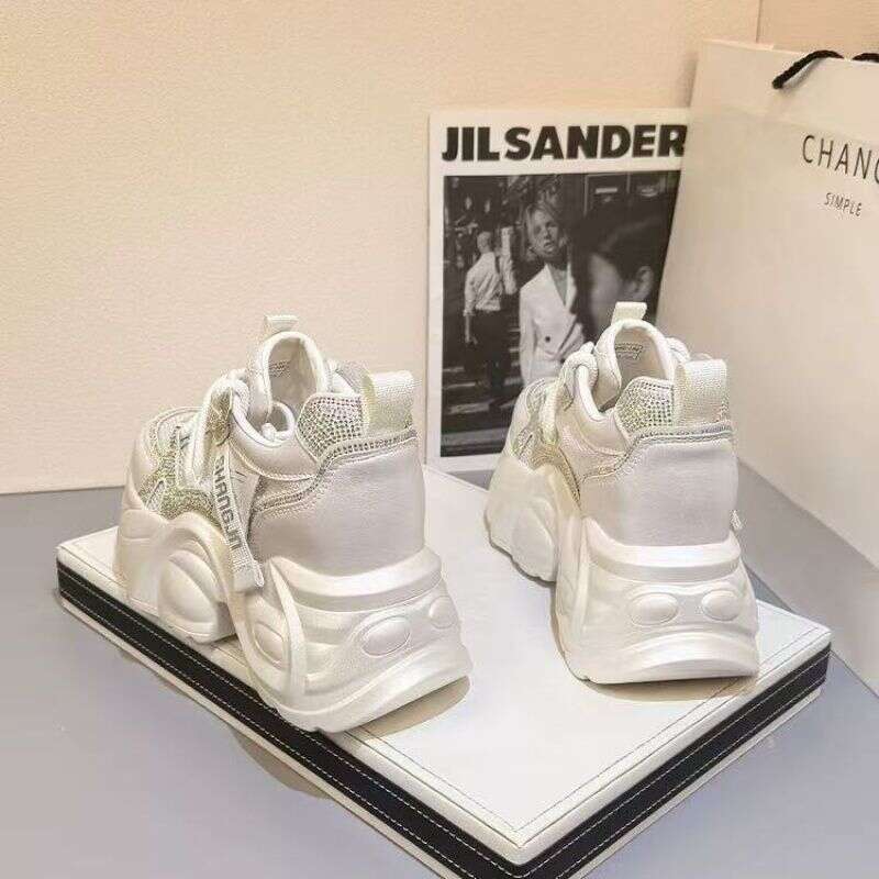 9CM Height-Increasing Shoes for Women, Thick Sole, Designer Shoe 2025 Summer New Small Size Mesh Breathable Rhinestone Sneakers