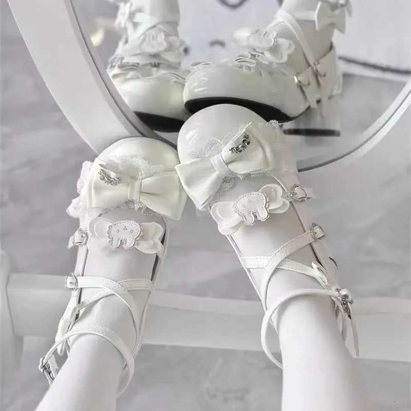 Lovely Girls Lolita Bowknots Rabbit Pumps ShoesWomen Students Cute Cat Claw Heel Ankle Straps Mary Janes W250910