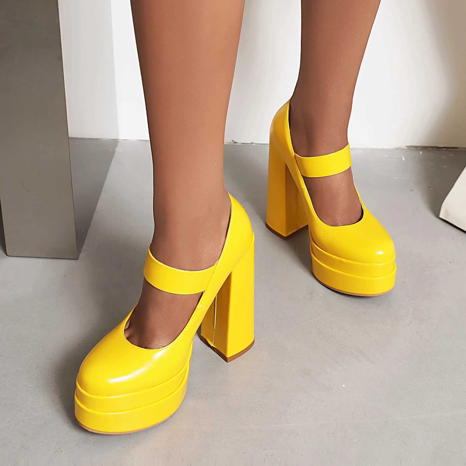 2024 Round Toe Super High Thick Heel Square Button Shallow Pumps ThreeLayer Super High Platform Breathable HighHeeled Shoes W250910