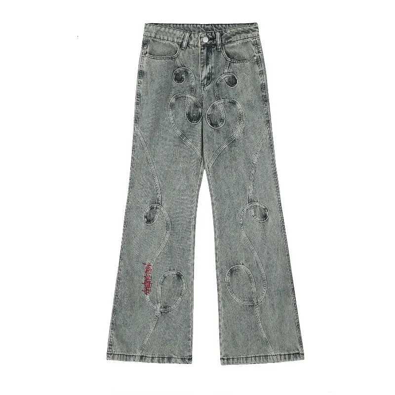 American High Street Heavy Industry Embroidered MicroLa Washed Jeans Women Y2K New Vintage Design Sense Small Tide Pants Z250910