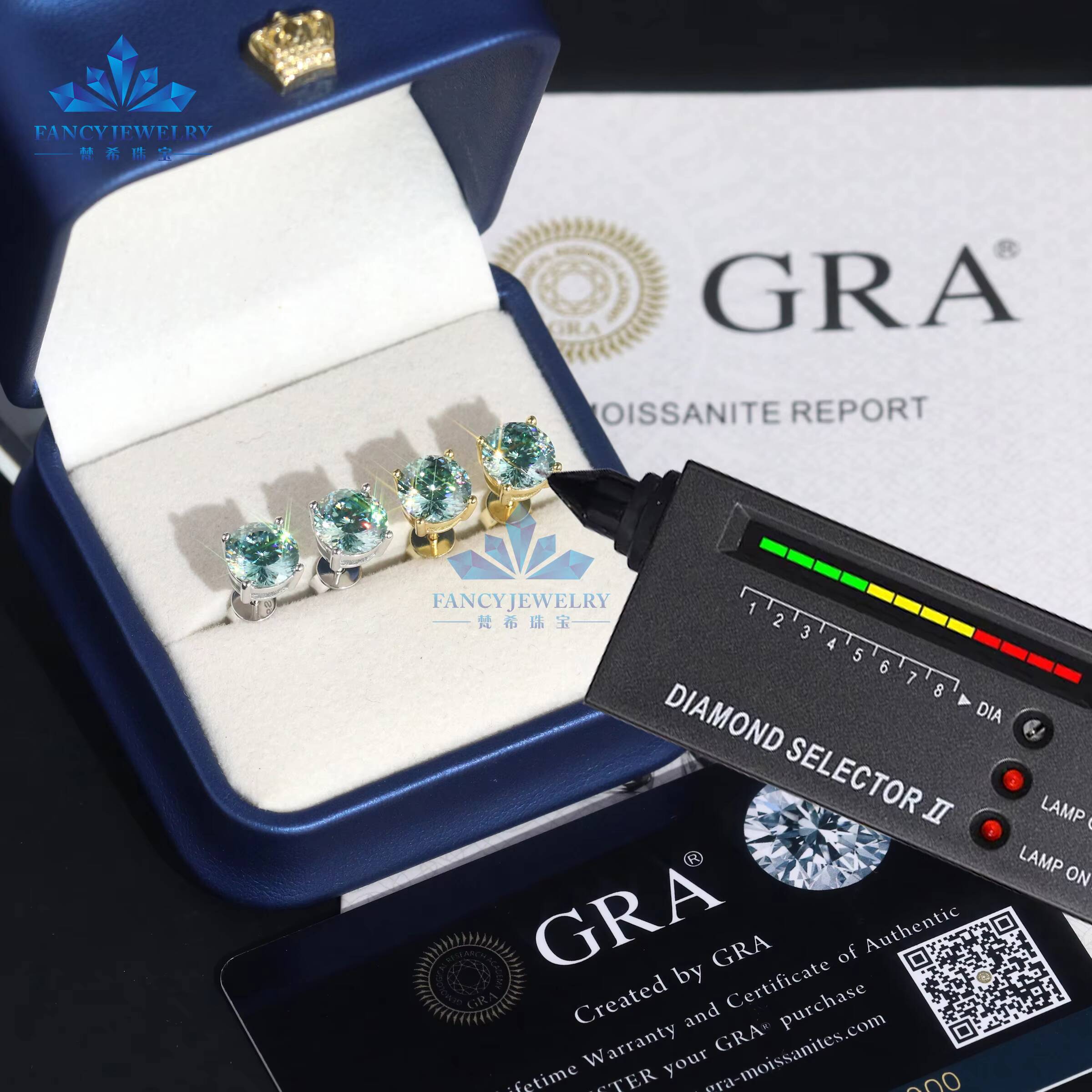 High Quality 925 Sterling Silver Gold Plated 8MM Portuguese Cut Bluegreen Moissanite Stud Earring for Gift Party