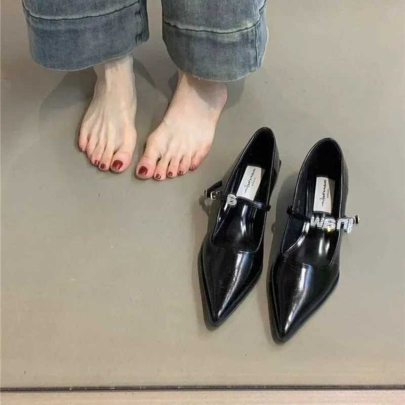 2024 New Style Silver Leather Shoes Fashion Pointed Low Heel Mary Jane Womens Casual Shoes W250910