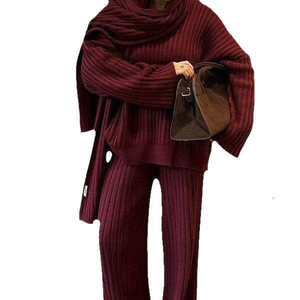 Fashion New Lazy Loose High-End Knitted Sweater With Scarf Set For Women B3