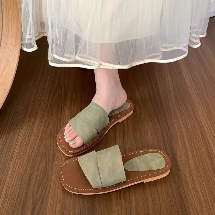 Unique Design Squ Open Toe Flat Slippers for Women Summer Outdoor Fairy Style Beach Vacation Sandals