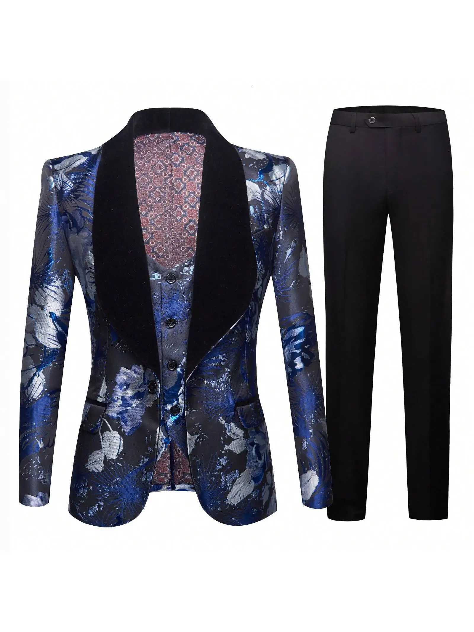 Mens slimfitting threepiece suit with singlebreasted tuxedo suitable for weddings balls and dinners jacket vest pant W250910