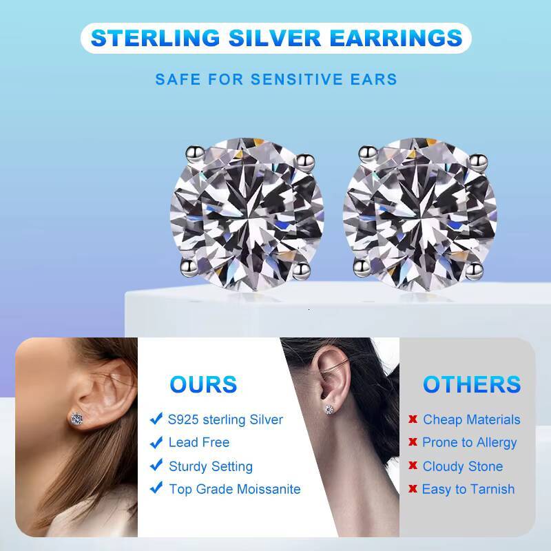 Factory Wholesale Waterproof Nickel Free GRA Diamond Jewelry 925 Silver Sterling 05 Karat Moissanite Earrings