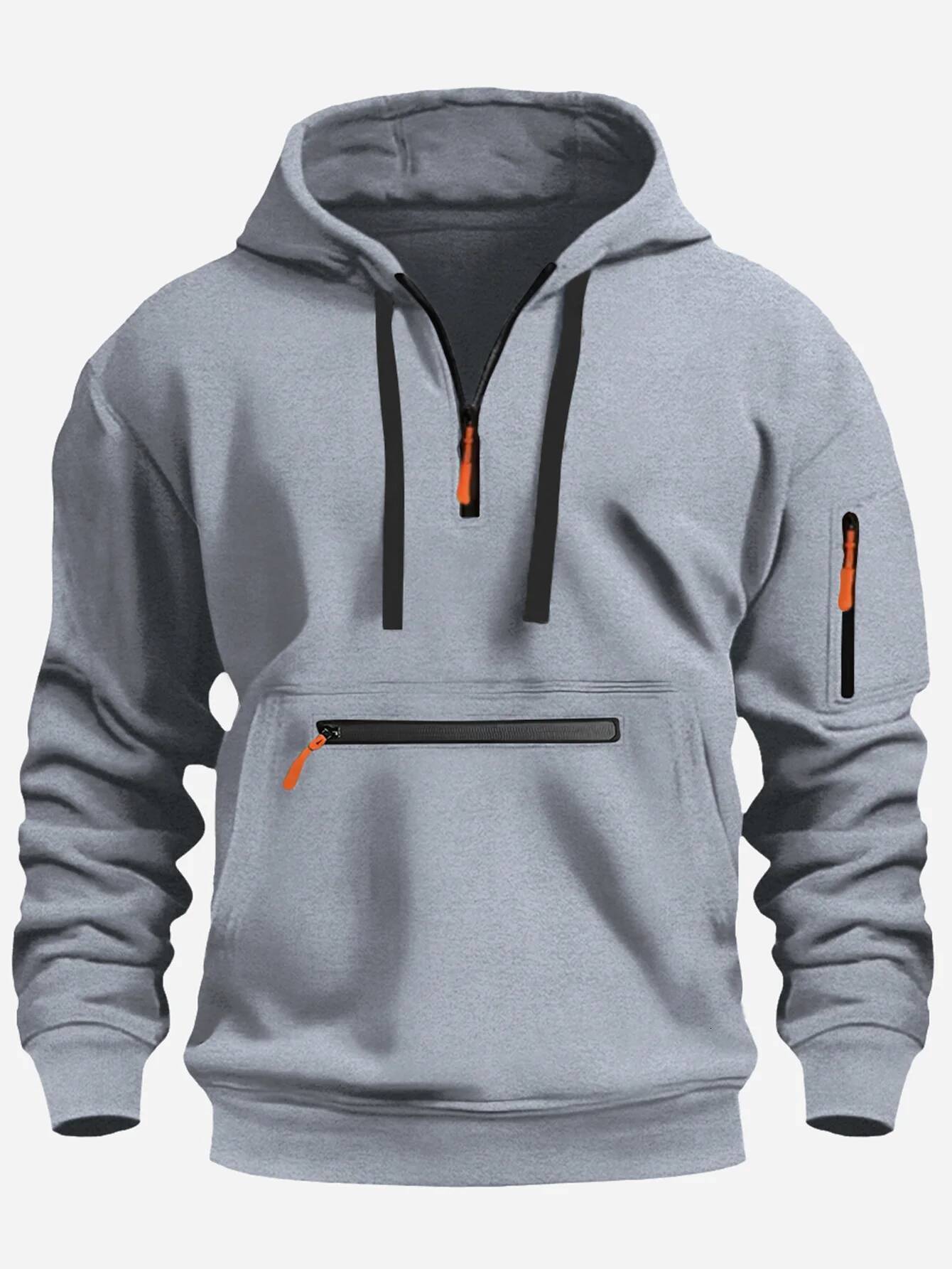 2024 Men's Hooded Sweater Leisure Sports Pullover Retro Haruku Long Sleeve Zipper Multi-pocket Casual Loose Coat Street Wear dongdumaoyi
