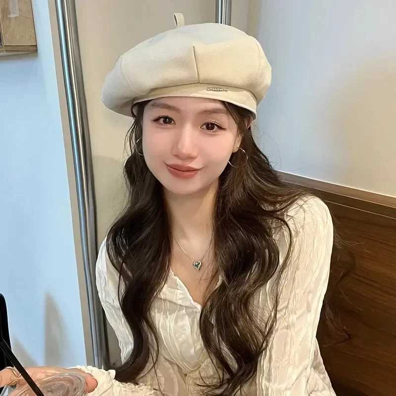 Korean ic Prium Feel Black Beret Spring Autumn Thin Solid Color INS Trendy Versati Painter Hat Simp s for Wen G250910