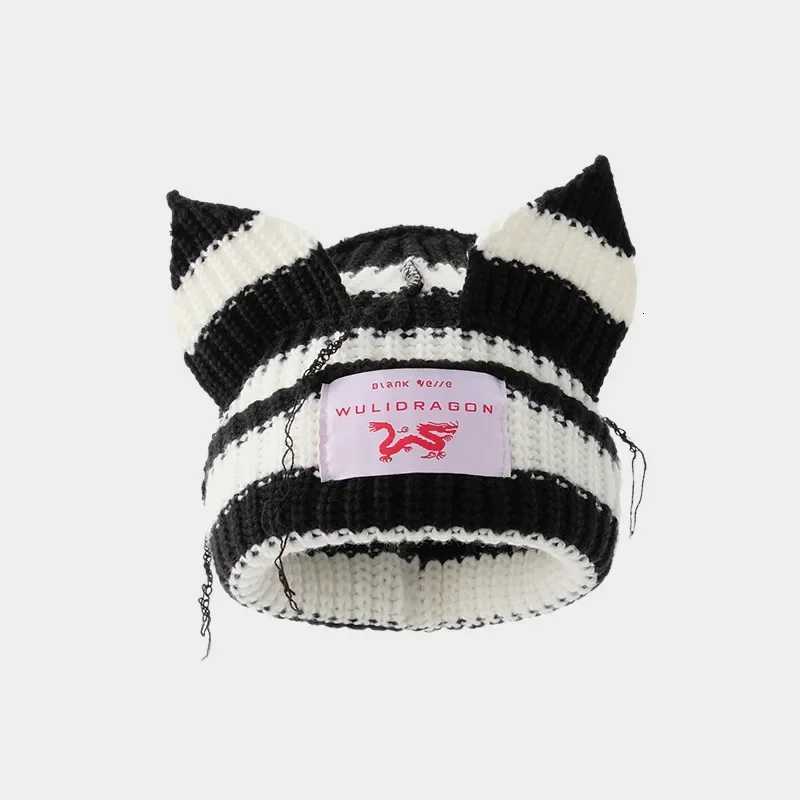 oy Cat Ear Knit Hat Doublelayer Warm Pig Ear Woolen Hat Cute Fashion Hooded C Niche Design Hiphop Personality Cold HatXJ250910