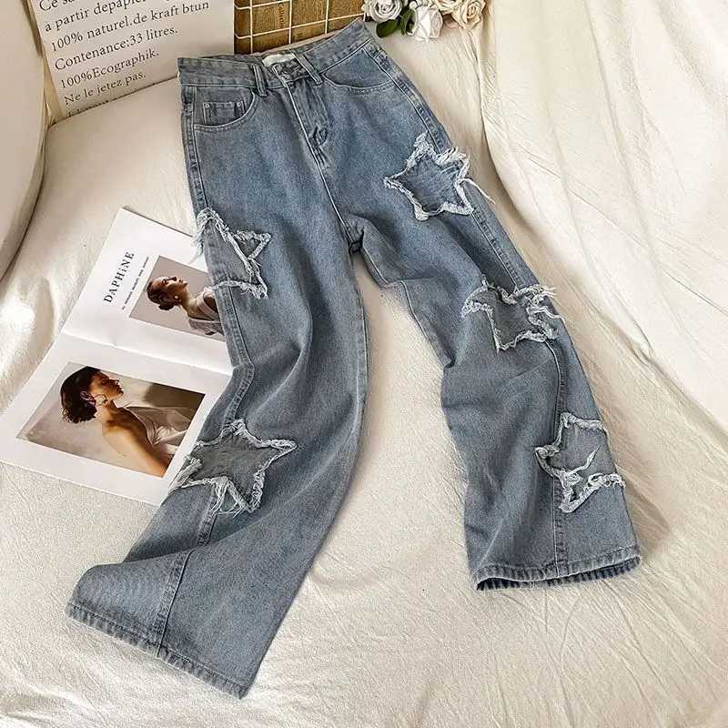 Street Star Jeans Womens Design Sense Niche Embroidery Loose High Waist Straight Trousers Tide 2025 Spring And Summer New Fashi Z250910