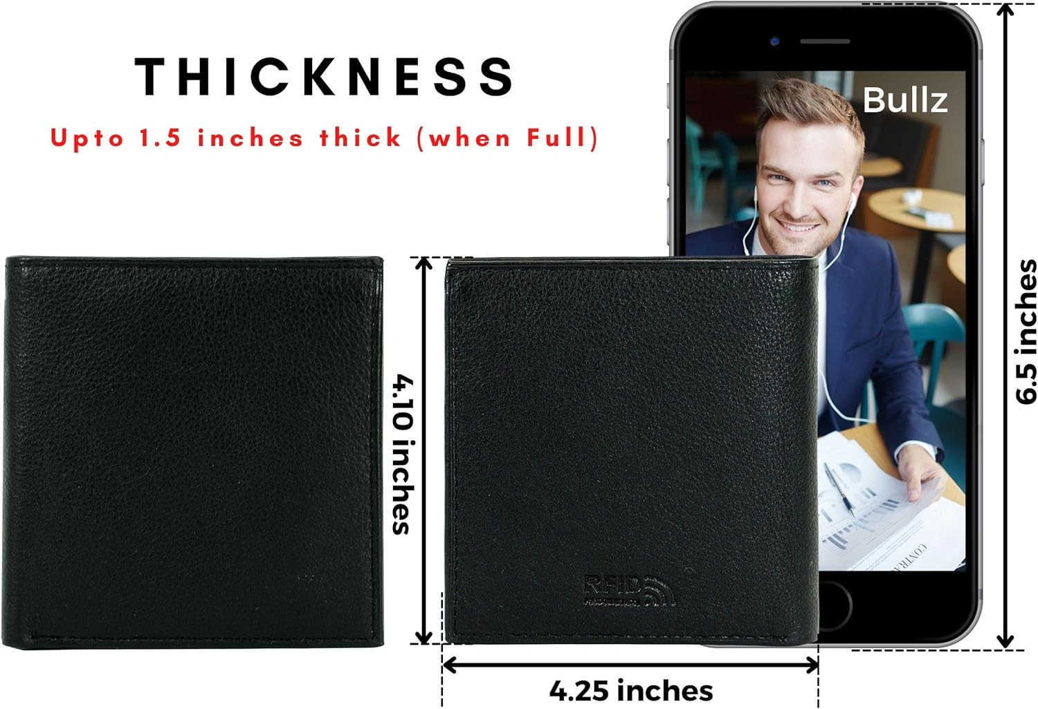 Genuine Nappa Cow Leather Thick Dual CARD ID Flap Quad Fold Large Bifold Mens Wallet Passcase RFIDZ250910