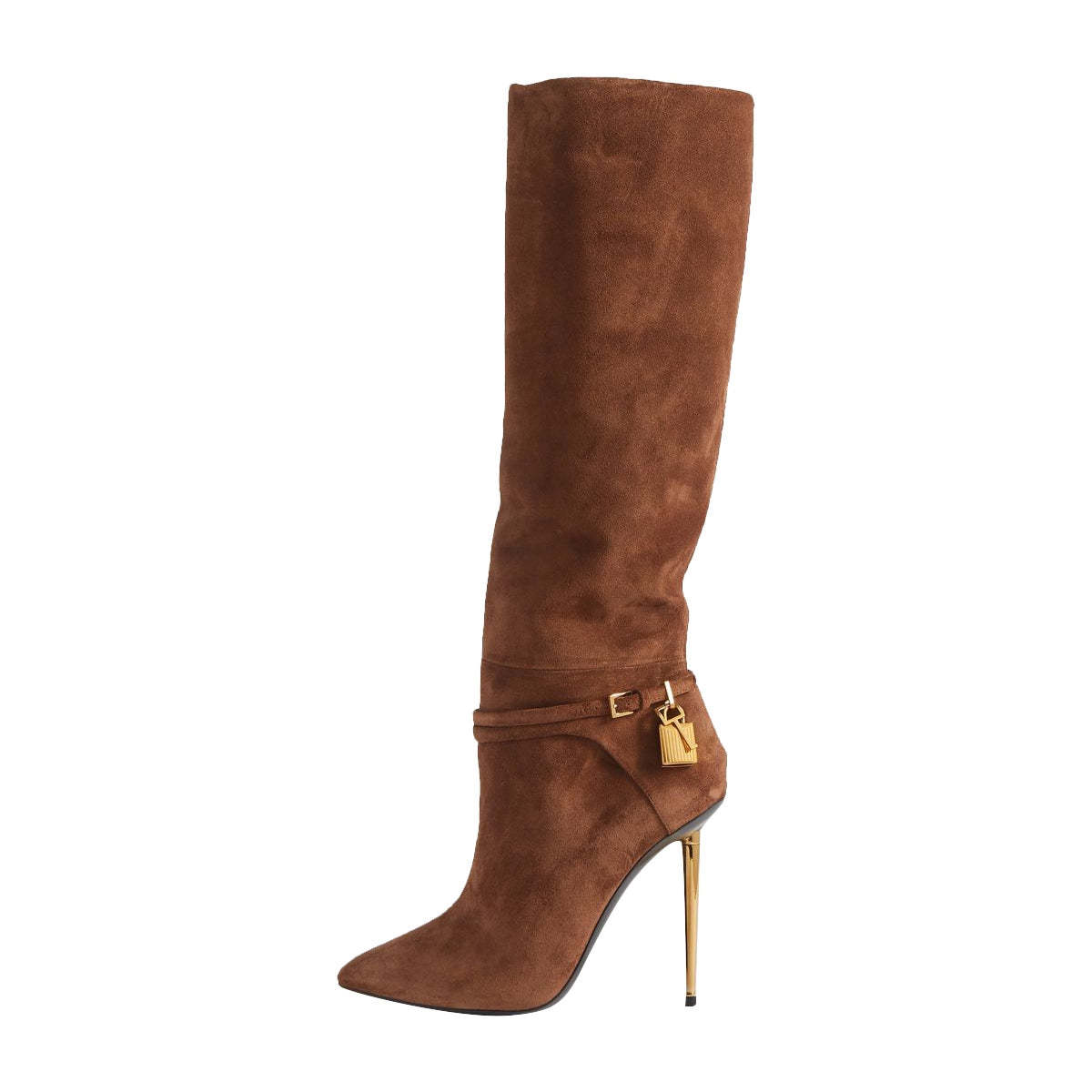 Chengdu Artisan Genuine Suede Knee High Boots - Metal Heel Lock Detail Pointed Toe Boots (Brown/Black/Custom) Size 46 Luxury Riding Boots