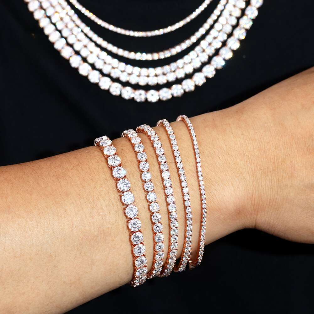 Fancy D Color White Moissanite Tennis Bracelet 2mm-6mm Brilliant Cut Dia S Gold Plated Wholesale Price