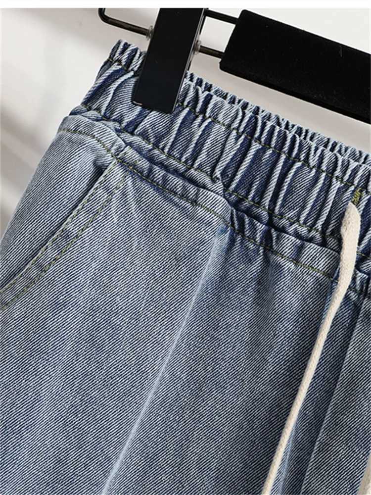 Botvotee Retro Womens Vintage Washed Straight Leg Jeans Elastic Waist Wide Denim Pants Loose Fit Casual Comfortable Trousers Z250910