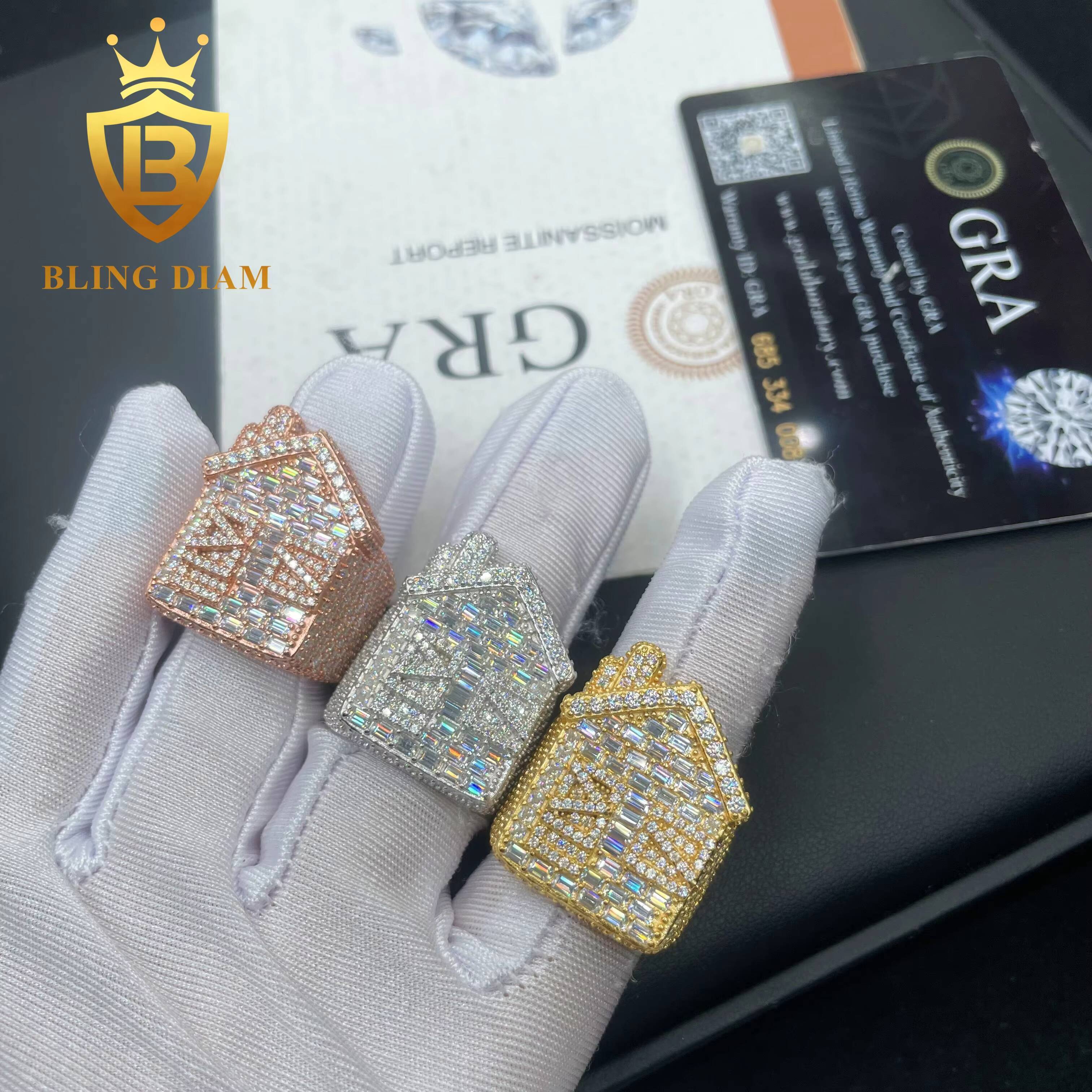 New Arrivals Custom Made House Ring 925 Sterling Silver Baguette Hip Hop Moissanite Rings Pass Diamond Tester