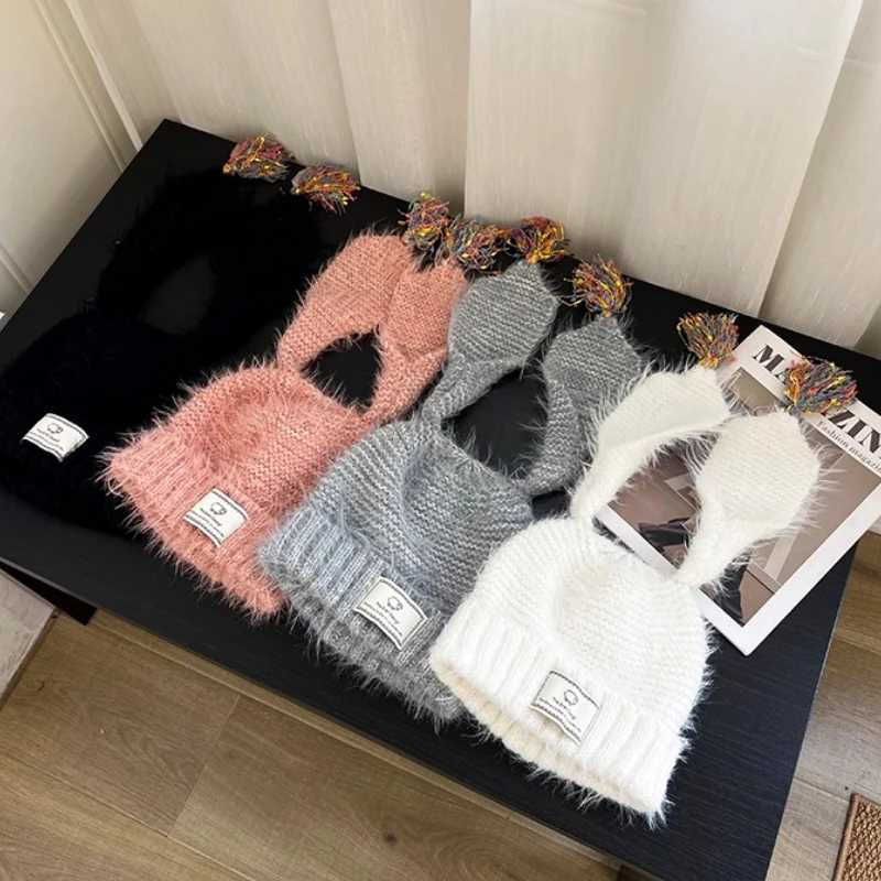 Ins Cute Fringed Ears Plush Beanies C Y2K Autumn Winter Street Trend Versatile Personality Pulr Hats for Men and WomenXJ250910