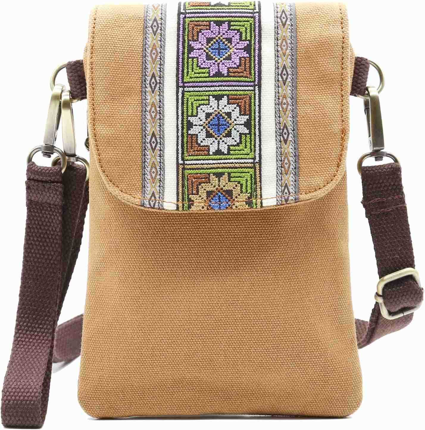 Vintage Embroidered Canvas Flip Small Crossbody Bag Cell Phone Pouch for Women Wristlet Wallet Bag Coin Purse Z250910