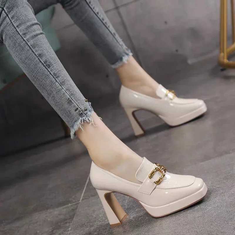 Square Toe High Heels Pumps for Women Spring Elegant Ankle Strap Wedding Shoes Woman Metal Solid Color Thick Heeled Shoes W250910