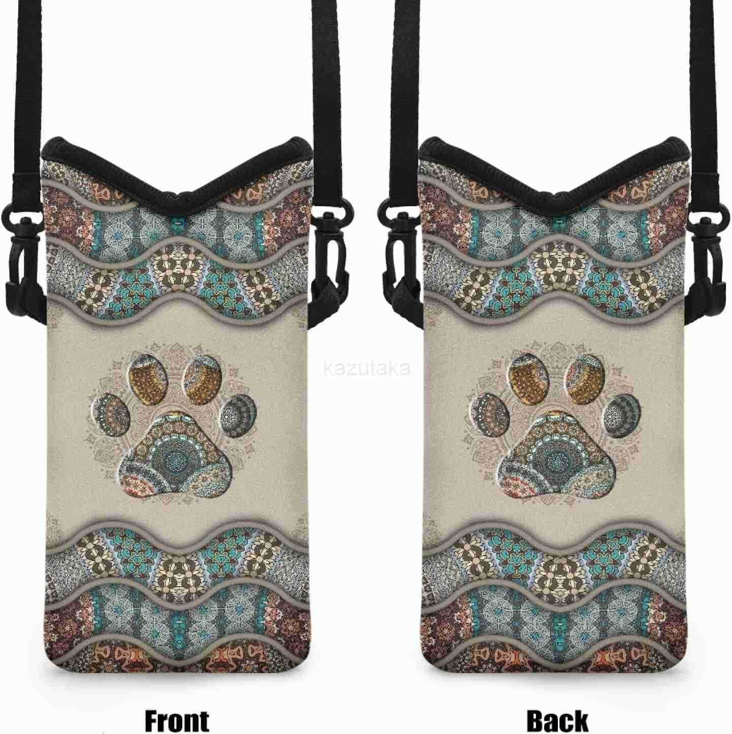Boho Paw Print Neoprene Phone Sleeve for Women Men Lightweight Cell Phone Pouch Case Bag with Crossbody StrapNeck Lanyard for iPhone 8 X 4 inch Z25091