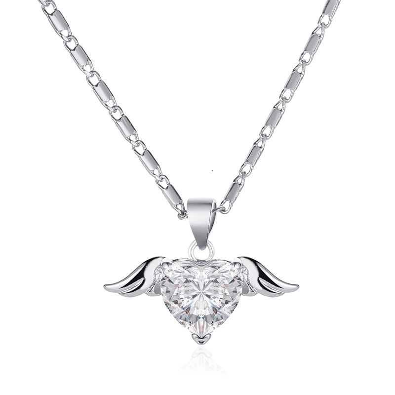 New Heart Wings Necklace For Women Ins Cool Style Creative Design Heart-Shaped Stacked Collarbone Chain