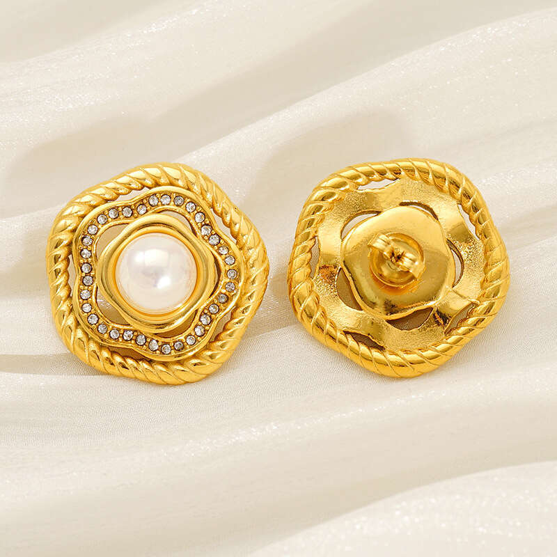 New Titanium Steel for Women INS Style Elegant Niche Design Pearl Studs High-end Rhinestone Earrings