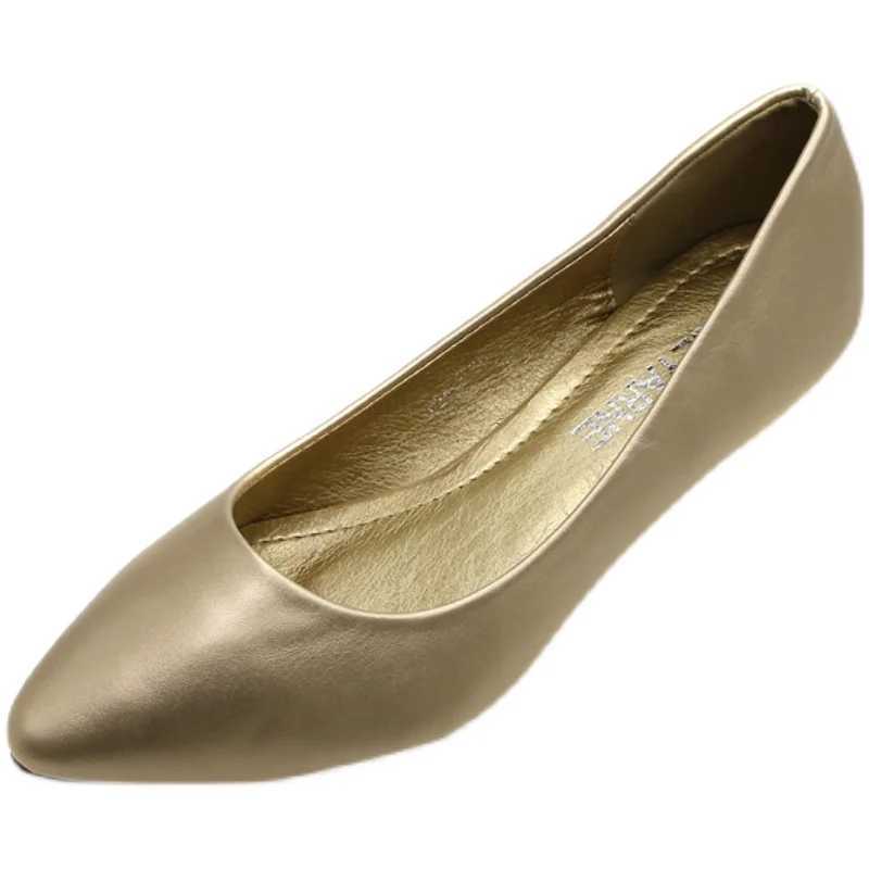 Spring Low Heel Shoes for Women Pu Leather Solid Color Silver Shoes Gold Lowheels 30cm Size 3541 Pointed Toe Comfortable W250910