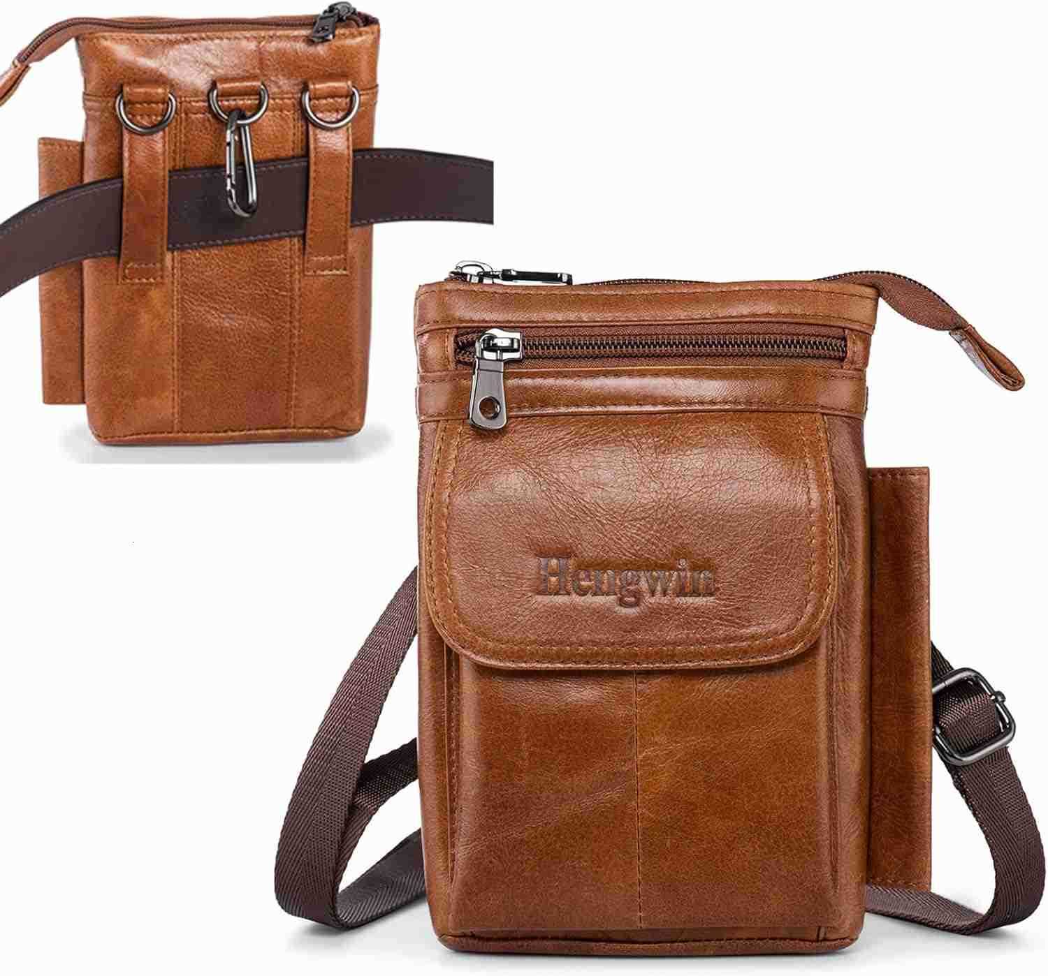 Genuine Leather Cell Phone Holster Fit for iPhone 16 15 14 13 Pro Max Note 9 8 S25 S24 S23 Ultra Wallet Case with Belt Clip Passport Pouch Small Cros 