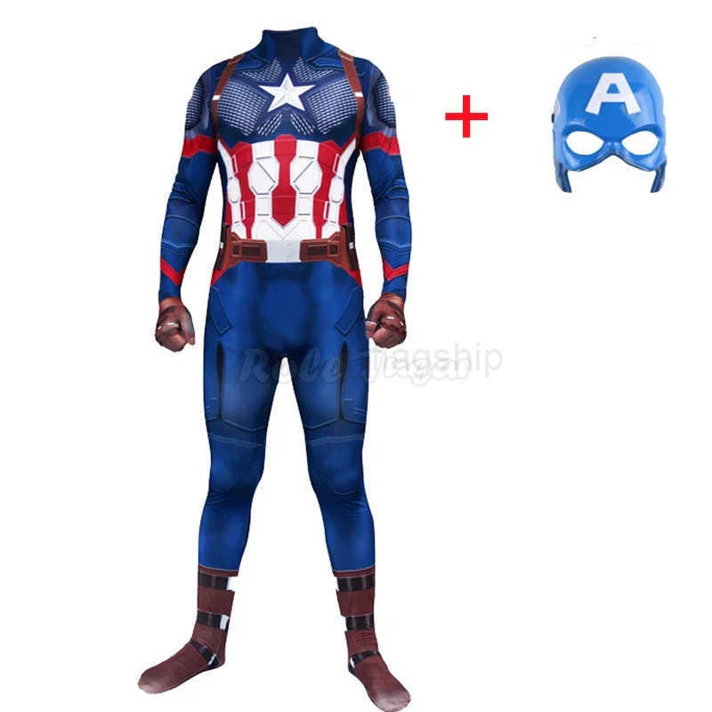 Disney Halloween New Marvel Avengers Captain America Cosplay Jumpsuit Cosplay Costume Superhero Adult Kids Halloween Carnival Party Show BodysuitXJ250