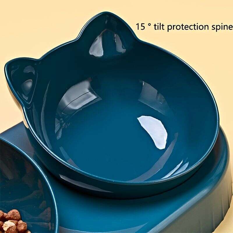 designer brand Pet Bowls Feeder In Ear Design Tilted Cat And Food Bowl Set With Gravity Water Bottle For Neck Protection