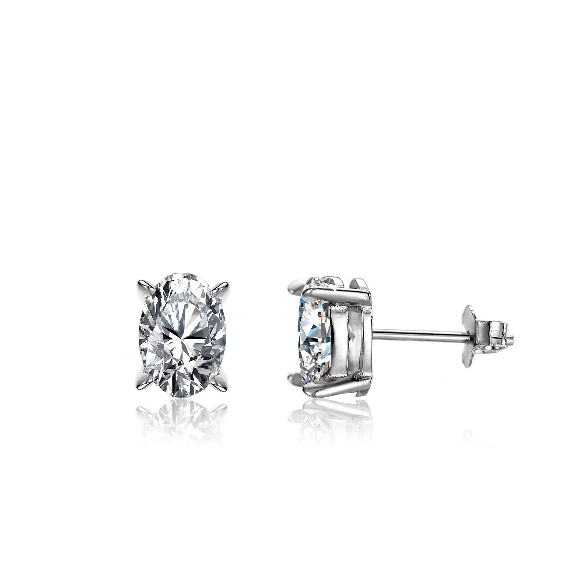 Real D Color GRA Moissanite Diamond 18k White Gold Plated 925 Sterling Silver Oval Cut Moissanite Stud Earrings for Women